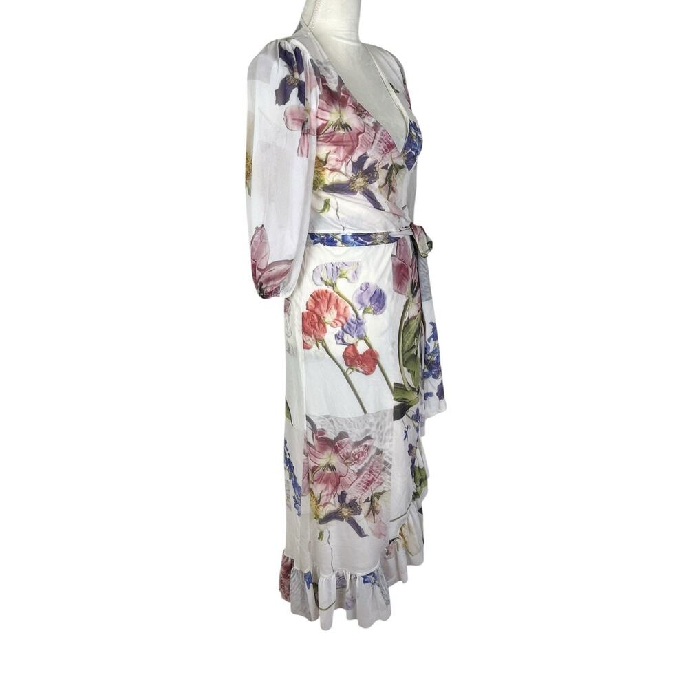 Ganni Tilden Floral Mesh Wrap Midi Dress Cottagecore Romantic Whimsy Size 36 - Picture 3 of 8
